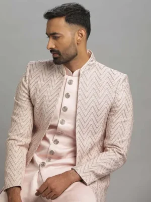 Wine Shimmer Embroidered Jacket IndoWestern