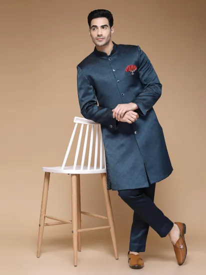 Royal Blue Jaquard Indowestern