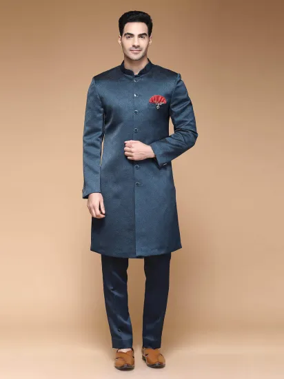 Royal Blue Jaquard Indowestern